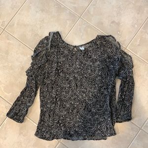 Black paisley cold shoulder blouse